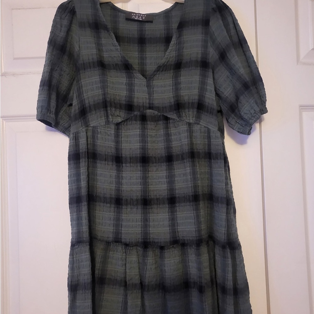 Primark Green and Black Checkered Midi Dress Womens Size 12